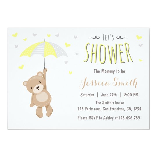 Baby Shower Teddy Bear Invitation Yellow Neutral | Zazzle.com