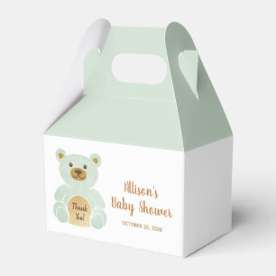 Baby Shower Teddy Bear Mint Green Thank You Favor Boxes