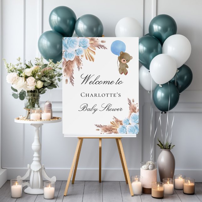 Baby shower teddy bear pampas grass blue boy foam board (Creator Uploaded)