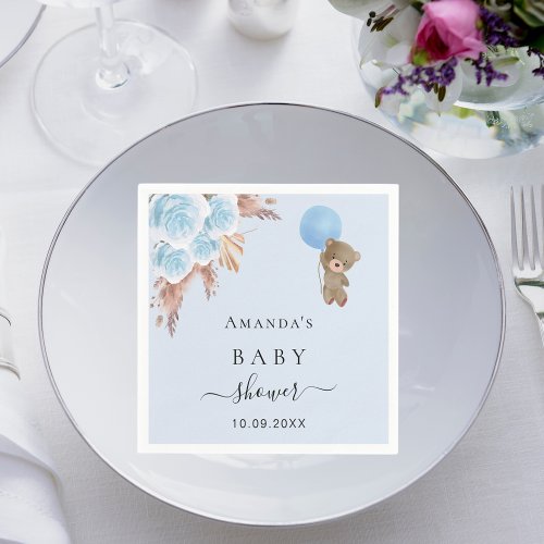 Baby Shower teddy bear pampas grass blue boy Napkins