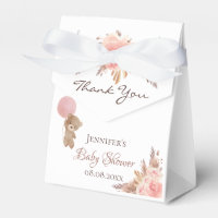 Baby Shower teddy bear pampas grass blush floral Favor Box