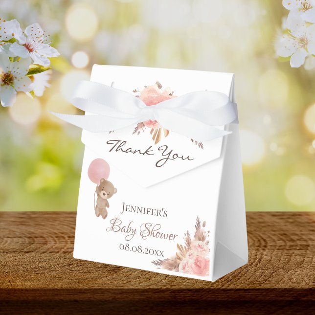 Baby Shower teddy bear pampas grass blush floral Favor Boxes (Creator Uploaded)