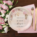 Baby Shower teddy bear pampas grass blush rose Paper Plates<br><div class="desc">For an elegant and modern baby shower. A rustic blush pink,  rose gold gradient background. Decorated with rose gold,  pink florals,  pampas grass and a teddy bear holding a balloon. Personalize and add a name and date.</div>