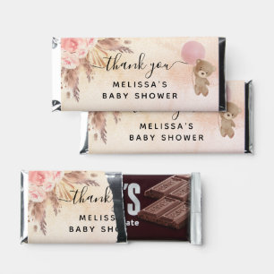 Baby shower teddy bear pampas grass girl hershey bar favors