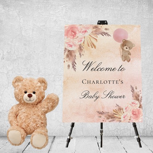 Baby shower teddy bear pampas grass rose blush  foam board