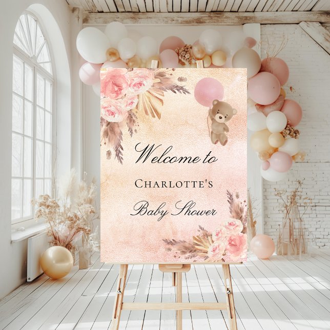 Baby shower teddy bear pampas grass rose blush  foam board (Creator Uploaded)