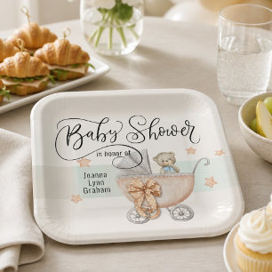Baby Shower Teddy Bear Personalized Paper Plates