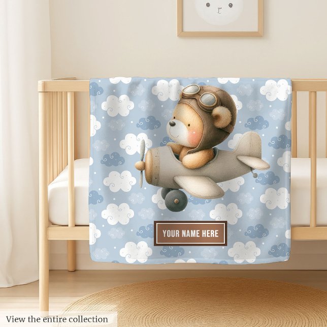 Baby Shower Teddy Bear Pilot Personalized Gift Baby Blanket (Baby Shower Teddy Bear Pilot Personalized Gift baby blanket)