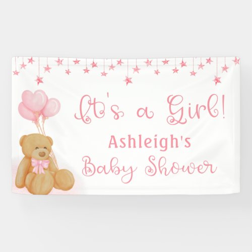 Baby Shower Teddy Bear Pink Balloons ITS A GIRL Banner