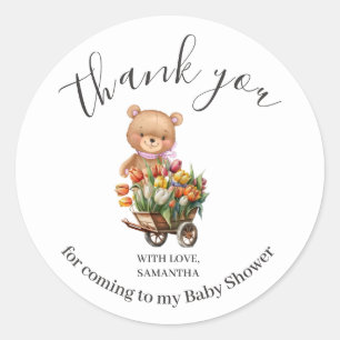 Baby Shower Teddy Bear PINK Floral Rustic Classic Round Sticker