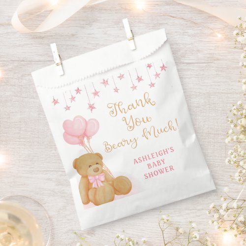 Baby Shower Teddy Bear Pink Stars Thank You Favor Bag