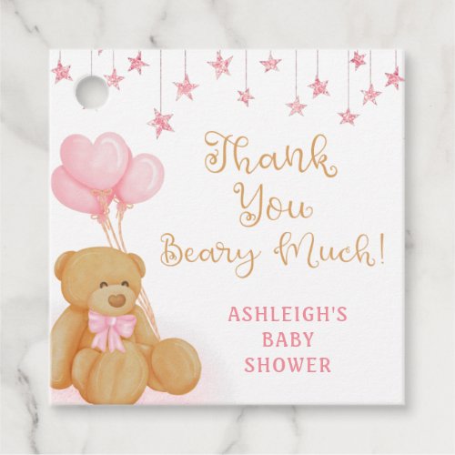 Baby Shower Teddy Bear Pink Stars Thank You Favor Tags
