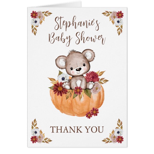 Baby Shower Teddy Bear Pumpkin Fall Thank You (Front)