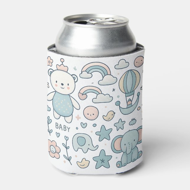 Baby Shower Teddy Bear Rainbow Can Sleeve Cooler (Can Front)
