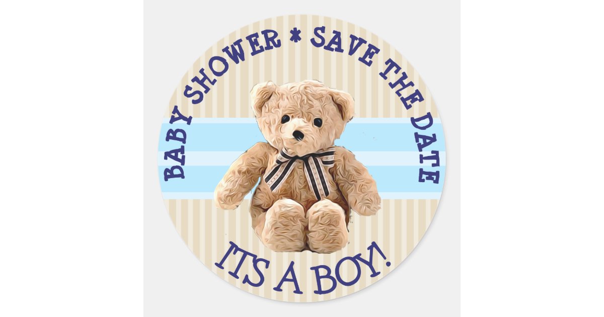 Baby Shower Teddy Bear Save the Date Sticker | Zazzle.com