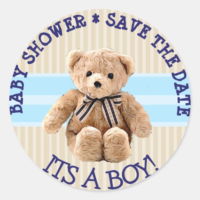 Baby Shower Teddy Bear Save the Date Sticker (Front)