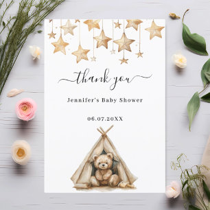Baby Shower teddy bear stars tent beige Thank You Card