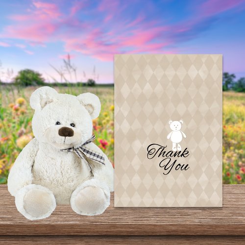 Baby Shower Teddy Bear  Tan Argyle Thank You Card