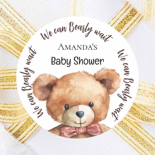 Baby Shower teddy bear we can bearly wait Classic Round Sticker (Creator Uploaded)