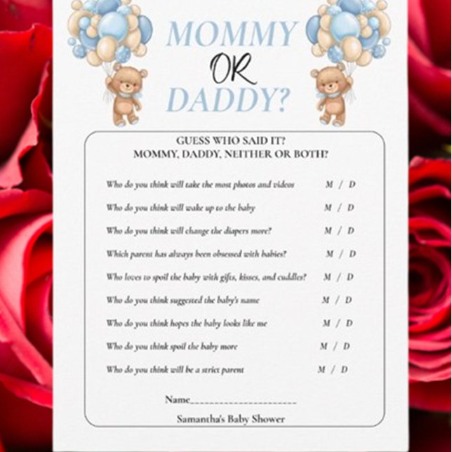 Baby Shower Teddy  Blue  Mommy or Daddy  Invitation (Celebrate your little one with our Baby Shower Teddy Blue Mommy or Daddy theme)