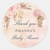 Baby Shower teddy blush pampas grass thank you Classic Round Sticker