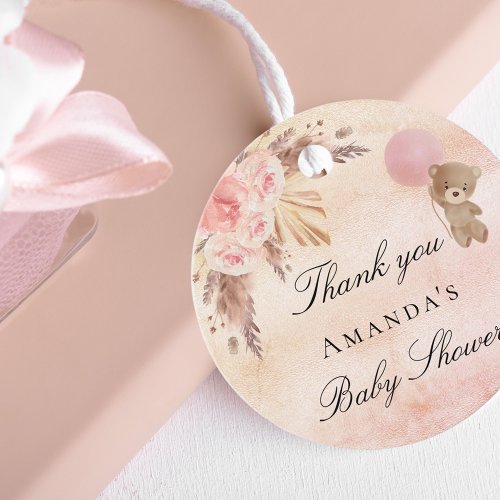 Baby Shower teddy blush pampas grass thank you Favor Tags