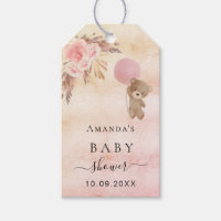 Baby Shower teddy blush pampas grass thank you Gift Tags