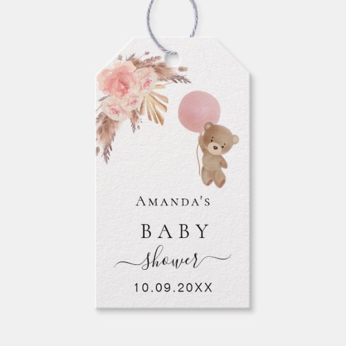 Baby Shower teddy blush pampas grass thank you Gift Tags