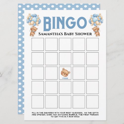 Baby Shower Teddy Boy Bubbly Blue Bingo Game  Invitation