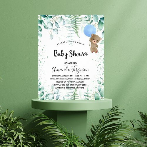 Baby Shower teddy boy eucalyptus budget invitation Flyer
