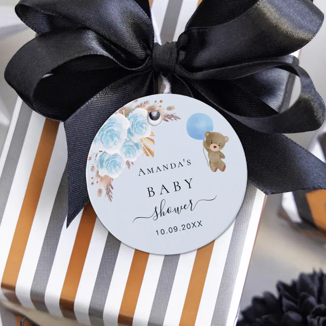 Baby Shower teddy boy pampas grass thank you Favor Tags | Zazzle