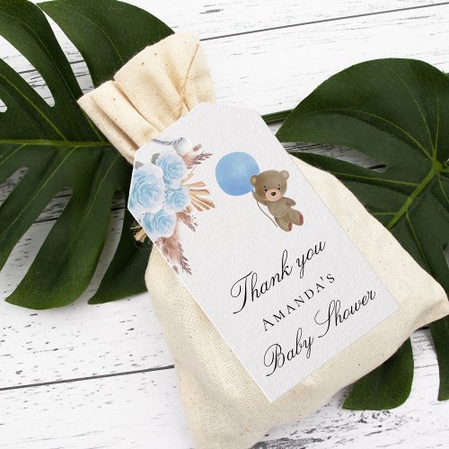 Baby Shower teddy boy pampas grass thank you Gift Tags
