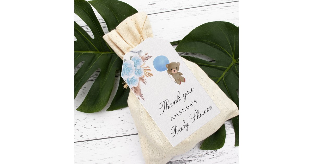 Baby Shower teddy boy pampas grass thank you Gift Tags | Zazzle