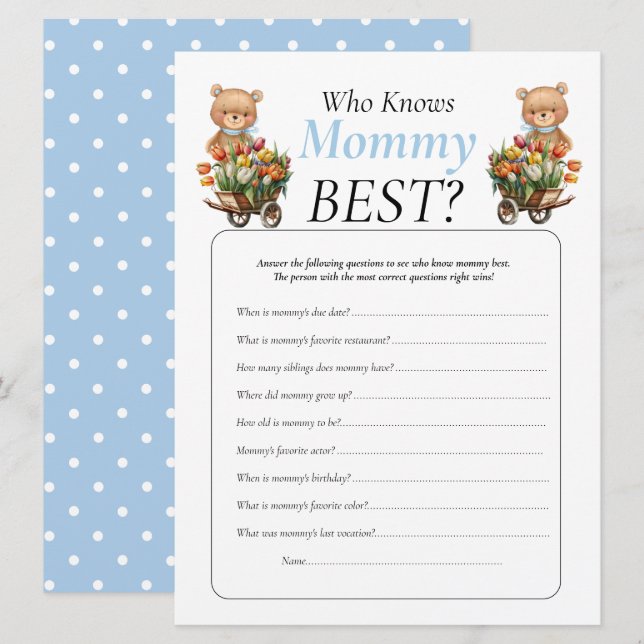 Baby Shower teddy Floral Boy Who Knows Mommy     Invitation (Front/Back)