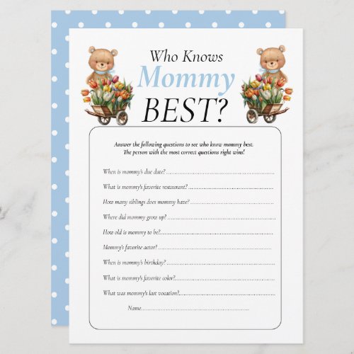 Baby Shower teddy Floral Boy Who Knows Mommy     Invitation