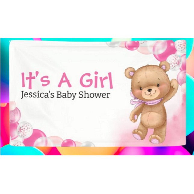 Baby Shower Teddy It's A Girl Banner (Baby Shower Gifts Find baby shower gift ideas with Teddy Bear Adventure)