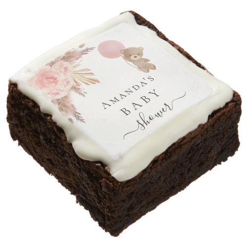 Baby Shower teddy pampas grass blush rose Brownie