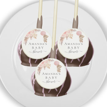 Baby Shower Teddy Pampas Grass Blush Rose  Cake Pops by Thunes at Zazzle
