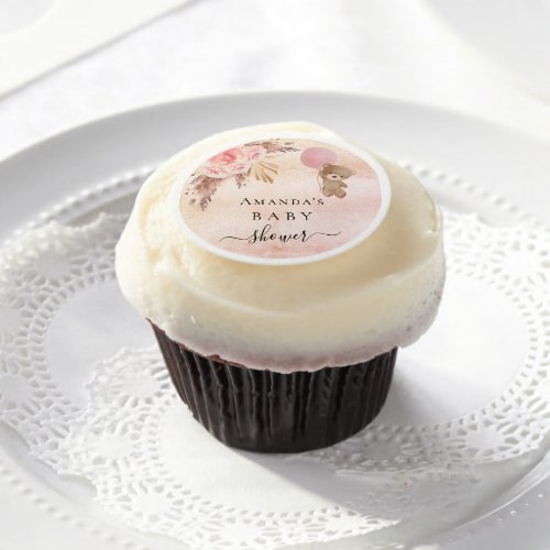 Baby Shower teddy pampas grass blush rose Edible Frosting Rounds