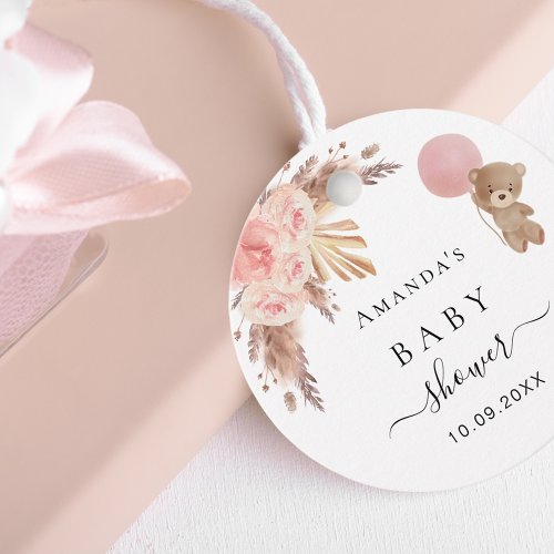 Baby Shower teddy pampas grass blush thank you Favor Tags