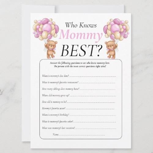 Baby Shower Teddy Who Knows Mommy Pink Invitation