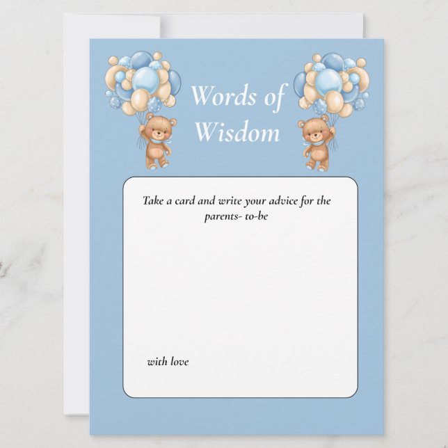 Baby Shower Teddy Wisdom Blue  Invitation (Front)