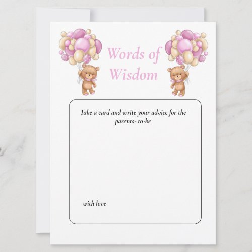  Baby Shower Teddy Wisdom Pink  poker dots  Invitation