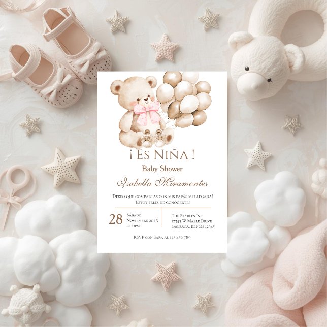 Baby Shower teddy with balloons Girl invitation (Creator Uploaded)
