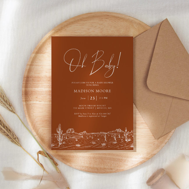 Baby Shower Terracota Cactus Desert Landscape Invitation