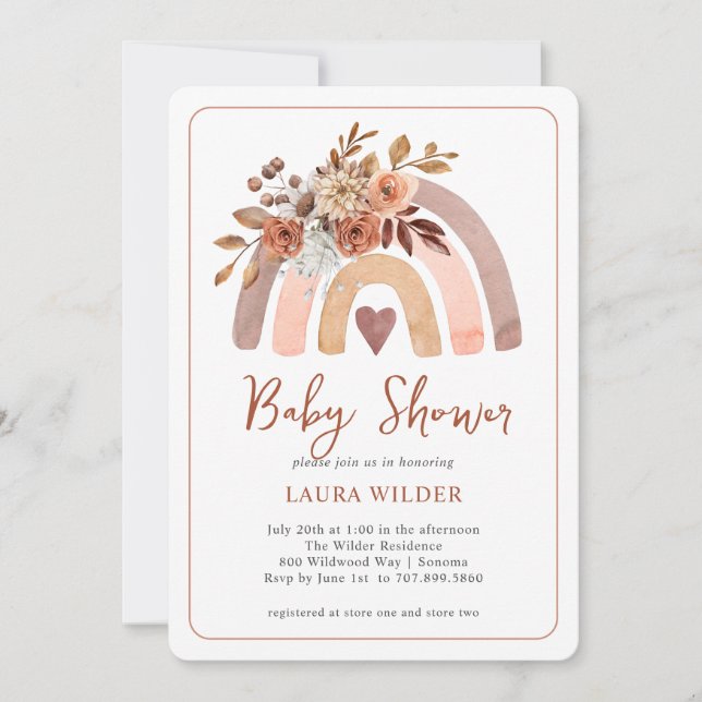 Baby Shower Terracotta Boho Watercolor Rainbow Invitation (Front)