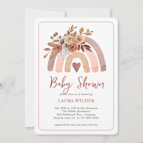 Baby Shower Terracotta Boho Watercolor Rainbow Invitation