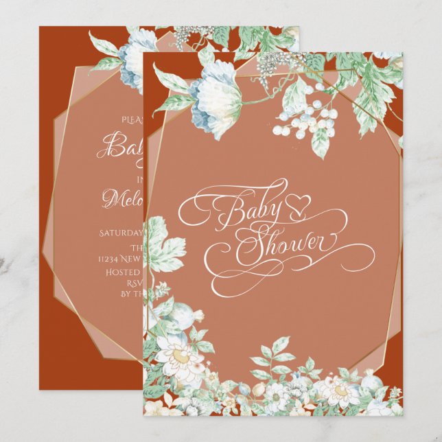 Baby Shower | Terracotta Wildflowers Berries Invitation (Front/Back)
