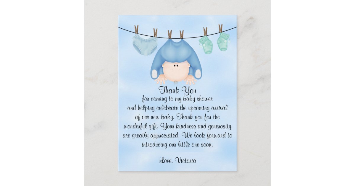 forsvinde let operation Baby Shower Thank You Baby Boy Postcard | Zazzle