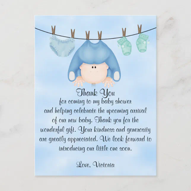 Baby Shower Thank You Baby Boy Postcard Zazzle